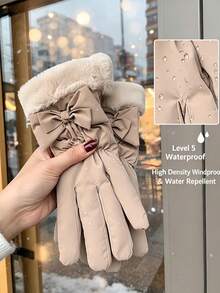 1 Pair Women's Warm Lined Cycling Gloves, Bow Decor Fleece Cuff Detail, Touchscreen Compatible, Winter Warm Gloves, Suitable For Cycling, Outdoor Daily Wear In Cold Weather, Halloween Accessory - Multiple Colors and Styles - View 4
