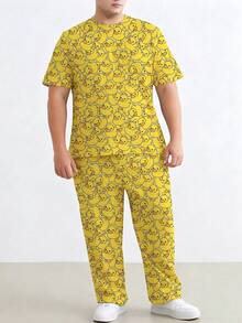 Men's Thin Duck Print Crew Neck Short Sleeve Long Pants 2 Pieces Pajama Set Plus Size Loungewear - Multicolor - View 4