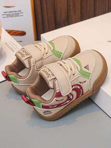 1 Pair Vintage Colorblock Baby Casual Shoes, Hook And Loop Soft Sole Anti-Slip Infant Toddler Walking Shoes, Lightweight Breathable Versatile Casual Sports Shoes - Red - View 4