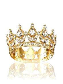 1pc Gold Bridal Crown Headpiece, Crystal Princess Tiara, High-End Wedding/Birthday Crown - Multicolor - View 2