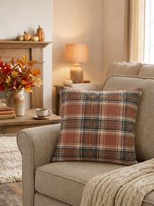 1pc/2pcs Autumn Caramel Brown Plaid Decorative Pillow Case, Holiday Scottish Tartan Cushion Cover, Farmhouse Style Sofa Decor - Brown - View 7