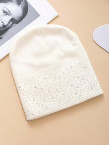 1pc Rhinestone Minimalist Fashion Shiny Women's Beanie - Black - View 5
