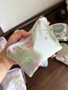 Vintage Jacquard Flower Small Makeup Bag Satin Mini Change Bag Card Bag With Braided Tassel Makeup Bag,Coin Purses - Multicolor - View 15
