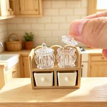 1 Set (5pcs) Miniature Spice Rack With 2 Jars And 2 Drawers, Dollhouse Restaurant Decor, Mini Scene Photography Props, Suitable For All Miniature Scene Decorations (Empty Jars And Drawers Can Be Opened) - A - View 6