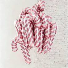 10pcs/5pcs/2pcs Large 32 Inch Pink & White Striped Candy Cane Foil Balloons, Christmas New Year Outdoor Party Atmosphere Decoration, Photo Props For Girls - Multicolor - View 1