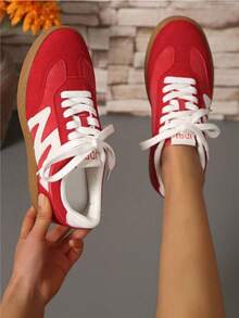 Women Casual Sneakers, Lace Up Walking Shoes - Red - View 8