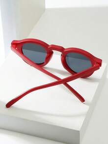 1pc Men's Women's Retro Round Small Frame PC Material Personalized Minimalist Fashion Glasses, Suitable For Parties, Travel, Vacation, Beach, Daily Decorative Eyewear - Sandy Red Frame Gray Sheet - View 2