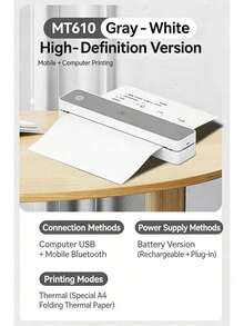 HPRT MT610 Portable Wireless Printer, Mini Bluetooth Thermal Printer, Compact A4, Compatible With IOS, Android, And Laptop, Inkless Black & White, Ideal For Students, Home Office, Homework, And Error Correction - Off-white - View 5