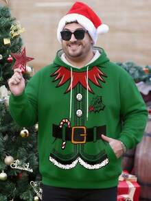 Men's Plus Size Casual Comfortable Christmas Print Hoodie Sweatshirt, Autumn/Winter - Multicolor - View 1