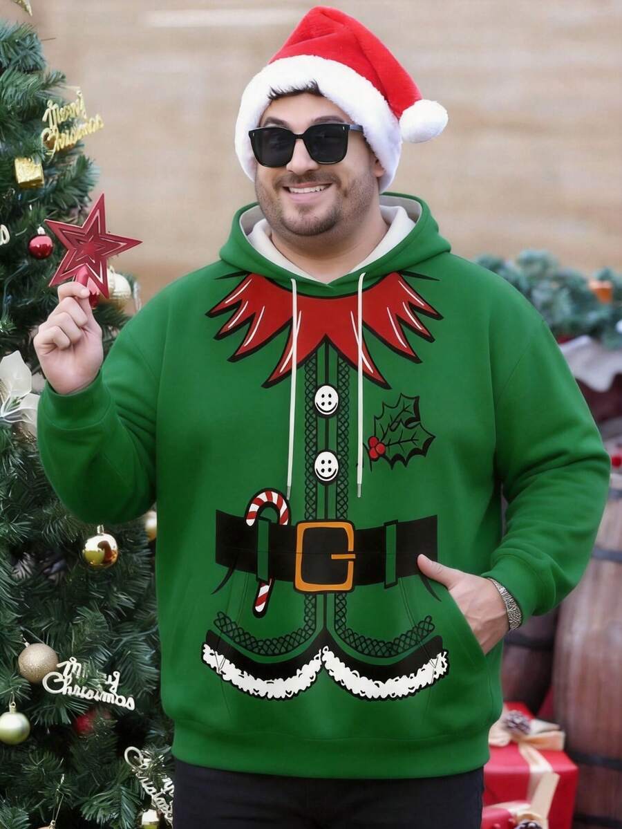 Men's Plus Size Casual Comfortable Christmas Print Hoodie Sweatshirt, Autumn/Winter - Multicolor - View 1
