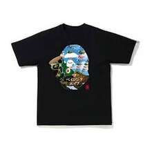 Streetwear Cotton Vintage Style Monkey Handprint Monkey Head T-Shirt Unisex - 黑色 - 查看 1