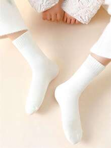1/3/6/9/12/18 Pairs Random Women's Solid Color Thick Warm Casual Versatile Terry Mid-Calf Socks - Multicolor - View 3