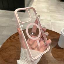 磁吸無線充電保護殼，適用 17 Pro Max 16 15 14 13 12 Mini 11 Plus 16e 17e，壓克力透明後蓋 - 粉色 - 查看 4