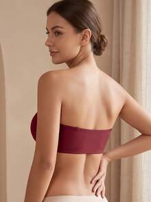 CELILIN Red Front-Closure Strapless Bandeau Bra For Women, Non-Slip Anti-Slip Push-Up Skin-Friendly Seamless Bustier - Red - View 2