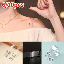 6/10pcs Transparent TPU Elastic Adjustable Bra Straps, Clear Invisible Crystal Design, Comfortable Lingerie Accessories, Fashionable Bra Straps, Suitable For Daily Casual Wear - A - View 1