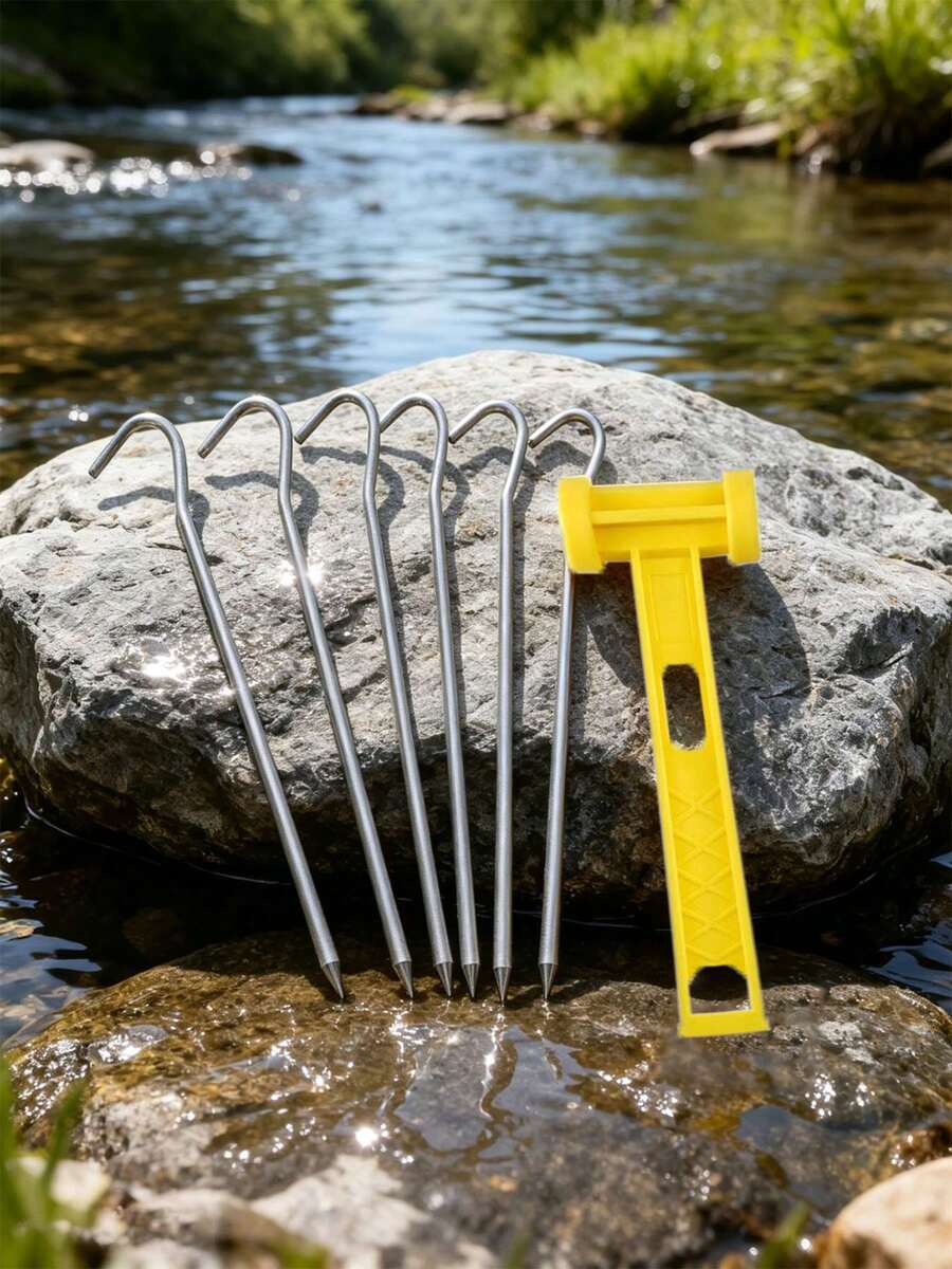 1 Set Heavy Duty Steel Tent Stakes With Stake Puller, Tent Accessories - Multicolor - View 1