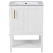 Badmöbel Einzelwaschtisch,Waschtischunterschrank 60 Cm Mit Keramikwaschbecken,Mit Ablage,Weiß - White - View 9