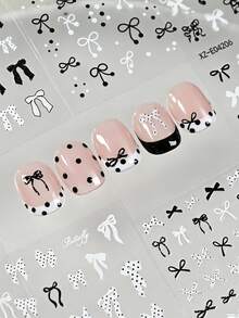 6 Peças Conjunto de Adesivos de Unhas Francesas com Laço de Renda Preta 3D, Fita de Poá, Laço de Renda, Coração, Decalques de Unhas Autoadesivos, Poá Branco, Laço, Decorações de Manicure - Multicolorido - Visão 4