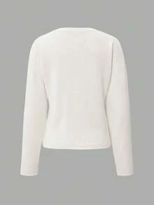 Cardigan de mujer Marisole casual minimalista blanco de cuello redondo manga larga con botones ajuste ceñido, top básico para vacaciones uso diario regreso a clases y salidas, otoño invierno - Blanco - Ver 6
