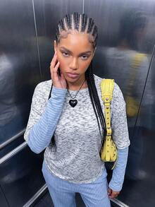 Women's Casual Knitwear Mock Layered Oversized Long Sleeve T-Shirt For Daily Fall & Winter, Going Out, Y2k - White - View 6