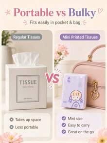 18 Packs/9 Packs Printed Soft Tissues, Cute Cartoon Pocket Tissues, Mini Portable Facial Tissues, Suitable For Travel, School, Office And Daily Use (Random Color Selection) - New C - View 4