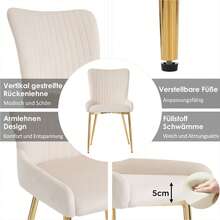 Samt-Esszimmerstuhl, 2er-Set, Luxuriös, Wohnzimmer, Schlafzimmer, Lounge-Stuhl Mit Vier Goldene Metallstützbeinen, Lendenwirbelstütze, Beige - Beige - Übersicht 5