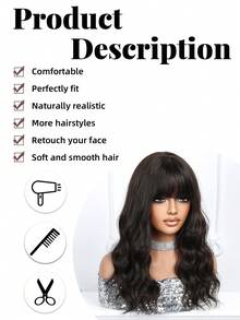 20 Inch Black Brown Long Wavy Curly Wig With Bangs, Heat Resistant Synthetic Wig For Women, Beginner Friendly, Suitable For Daily Wear, Halloween, Christmas, Music Festival, Cosplay, Party, Perfect Holiday Gift For Girls, Ideal Gift For Ramadan And Eid - Brown - View 7