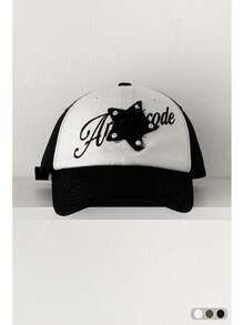 1pc Letter Embroidered Wide Brim Baseball Cap, Spring/Summer Travel Face-Slimming Colorblock Baseball Cap, Men's American Style Sun Hat, Hip-Hop Colorblock Baseball Cap - Multicolor - View 13