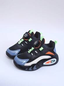 Boys' Rotating Buckle Sports Shoes, Breathable Mesh, Anti-Slip Cushioning, Children's Running Shoes - Black - View 6