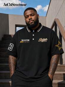 AnChiStreetwear - Plus Size Men's Summer Casual Letter Graphic Print Polo Shirt, Suitable For Work Occasions / Gift For Husband And Father - Multicolor - View 1