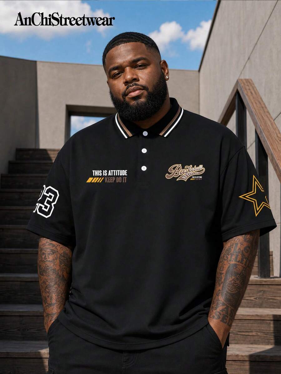 AnChiStreetwear - Plus Size Men's Summer Casual Letter Graphic Print Polo Shirt, Suitable For Work Occasions / Gift For Husband And Father - Multicolor - View 1