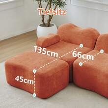 2 Seater L-Shaped Modular Boneless Sofa With 1 Ottoman, Wave Shape, Movable Armrest Cushion, For Living Room & Apartment, No Assembly Required, Orange, 192 X 167 X 70 Cm - Orange - View 7