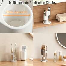 1pc Rotating Toothbrush Holder, Multi-Function Divided Storage Organizer, Non-Slip Electric Toothbrush Storage Bin, Suitable For Bathroom Sink Countertop, Office Desk Pen Holder - White - View 5
