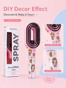 2-In-1 Spray Hairbrush With 6 DIY Stickers, Refillable Spray Brush For Wet And Dry Hair Detangling, Anti-Static Styling Tool, Personalized Hairbrush Gift - Multicolor - View 9