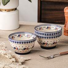 2pcs/4pcs Bohemian Polish Style Floral Pattern Round Ceramic Rice Bowl, Vintage Blue Lace Rim Dotted Decor Thickened Anti-Slip Base, Microwave Dishwasher Porcelain Dinner Bowl, For Daily Dining Breakfast Home Dinner Party Autumn Daily Table Decor - Multicolor - View 10