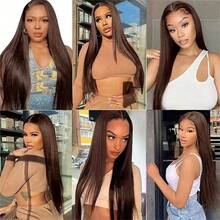 Dollface Human Hair Wig, Straight Lace Front, 13x4/13x6, HD 180 Density Transparent Mesh, Chocolate Brown #4, Free Line, 18-36 Inches, Pre-Plucked Hairline With Baby Hairs, Custom Cut, Soft Texture - S4 - View 9