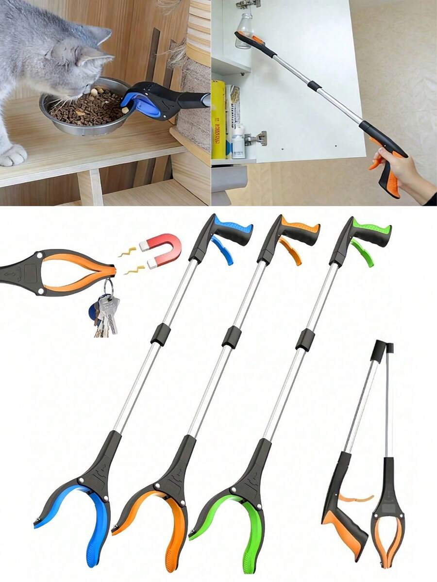 Extra Long Folding Claw Gripper With 360° Rotating Anti-Slip Jaws And Magnetic Tip Multi Functional Cleaning Tongs For Outdoor Waste Collection Household Cleaning Trash Picker Upper Gripper For Elderly Use With Wheelchair Grabber Reacher Tool