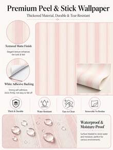 SUPSTICKER 1pc Sage Green Striped Self-Adhesive Wallpaper, Waterproof Removable PVC Decorative Sticker, Suitable For Nursery Bedroom Living Room, 3 Sizes - Multicolor - View 4