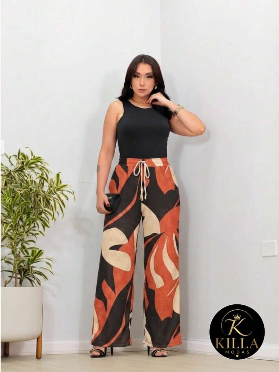 Women Pants - Terracotta Foliage - View 1