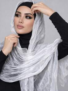 1pc Women's Solid Color Breathable Ruffle Scarf New Fashion Elastic Pleated Silk Scarf Daily Outing Headscarf - Multicolor - View 4