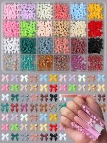 1pc Multi-Color Ribbon Decor, Suitable For Spring/Summer, Small Bow Design, Used For Nail Art Decoration, Japanese Style DIY Small Bow Nail Art Decor, Random Mixed Color Nail Art Accessories - Multicolor - View 2