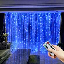 1 buah Lampu Tirai LED Biru dengan Kontrol Jarak Jauh, Bertenaga USB, 8 Mode Pencahayaan, Lampu Hias untuk Natal, Pernikahan, Pesta, Dekorasi Liburan Dalam Ruangan - Biru - View 8
