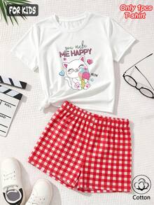 Summer & Autumn Girls' Cotton Short Sleeve T-Shirt, Cute Sweet Girly Preppy Style With Fun Printed Graphics - White - View 5
