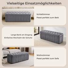 Velor Bench With Storage Space, Modern Upholstered Bench With Rounded Corners, Chest Of Drawers With Storage, Padded Stool For Bedroom, Living Room, Hallway, 132 X 47.5 X 44 Cm - A - View 2
