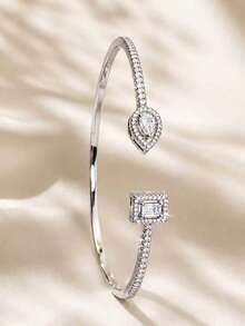 ZCNC Stainless Steel Shiny Rhinestone Layered Bracelet Set For Women, Heart-Shaped Square Crystal Bangle, Christmas Holiday Jewelry Gift Set, For Girlfriend Or Mom - Silver - View 10