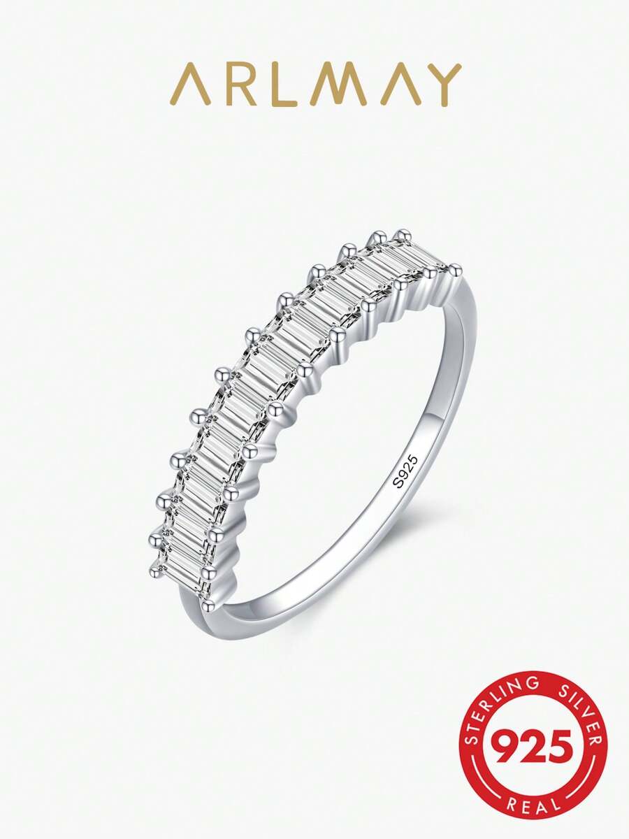 1pc 925 Sterling Silver Fashion Emerald Cut Rectangle 5A CZ Rings For Women Luxury Wedding Engagement Fine Jewelry