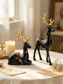 Water-Transferred Resin Ornament, White Marble Texture, Suitable For Living Room, Bookshelf, Office Desk Decoration (Water-Transferred Craft, Color Position May Vary Slightly) - Patterned Deer - View 3