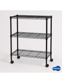 Estante Aço 3 Prateleiras Preta 90 Cm C Rodinha Giratoria MAXIME - Preto - Visão 2