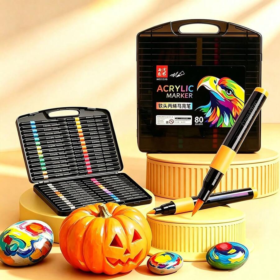 80 buah/Set Pulpen Akrilik Mengkilap Tinggi, Pulpen Gel, Spidol Warna Cepat Kering Kapasitas Besar, Perlengkapan Sekolah, Set Pulpen Perencana DIY, Set Melukis, Alat Tulis Belajar, Spidol Warna, Cocok untuk Keramik, Kaca, Batu, dll. - MultiWarna - View 1