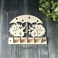 Wooden Hedgehog Couple Key Holder Wall Mount, Umbrella Shape Cute Hedgehog Key Hook Rack, Farmhouse Entryway Key Organizer Hook, Decorative Wall Hanging Key Holder For Home Entrance Decor - Multicolor - View 6